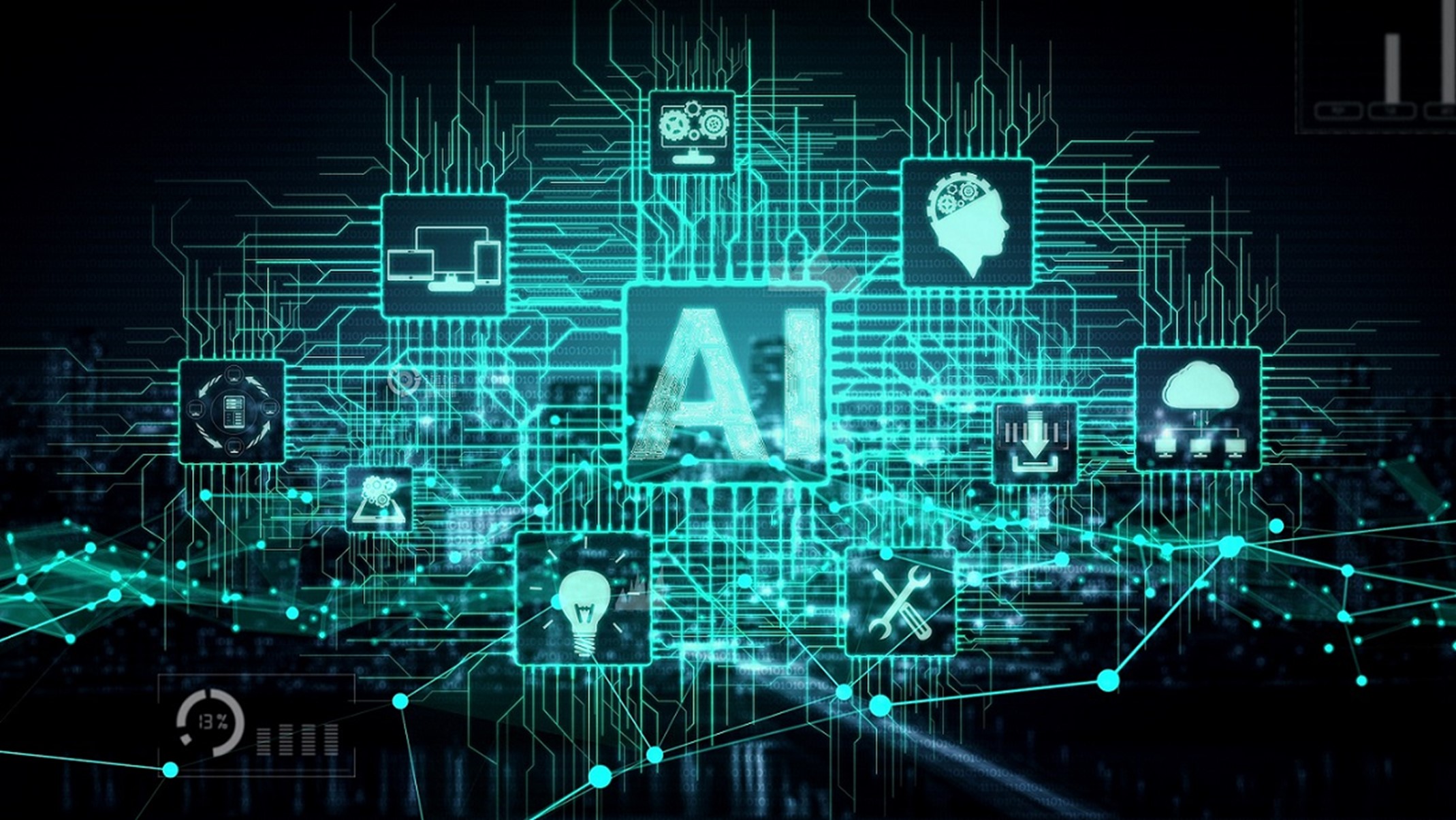 An OCR AI concept graphic around machine learning, deep learning, and innovation