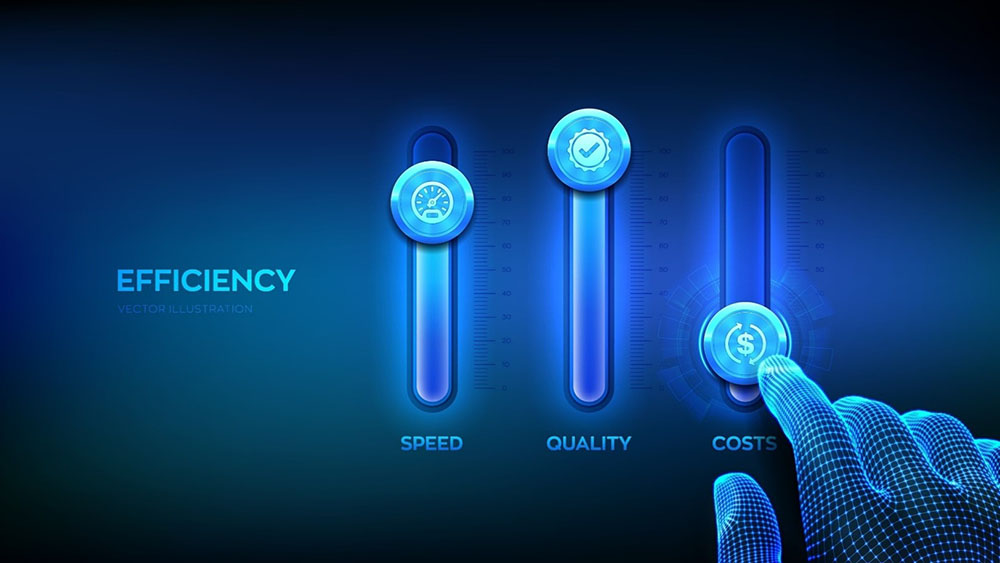 Growing versus scaling a business concept image, minimising costs and maximising speed and quality