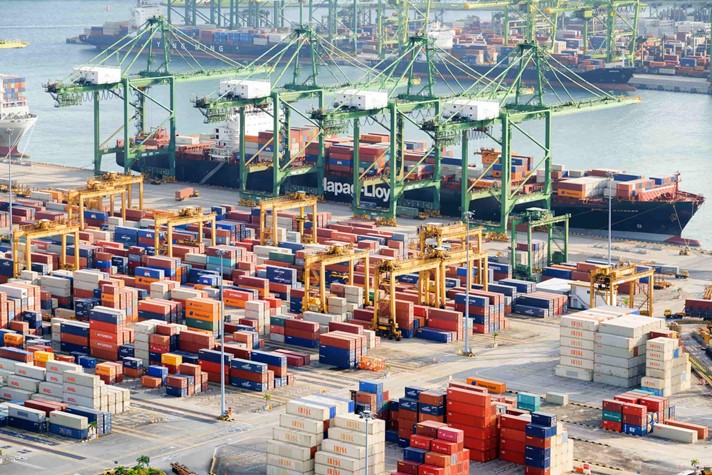 Automation in logistics: a view of containers ready for loading and international transportation