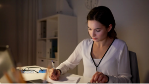 Accountant sorting invoices